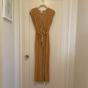 Caution To The Wind | Mustard Striped Romper Jumpsuit